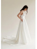 Classic Ivory Jacquard Side Slit Wedding Dress With Pockets